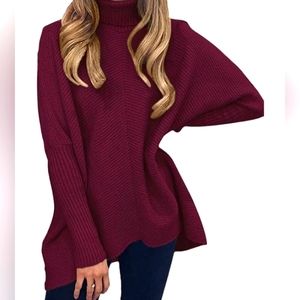 Oversized turtleneck sweater in Maroon. Size Large